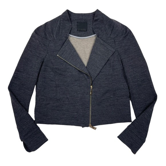 PINKO Jacket Womens Size 4 Gray‎ Asymmetrical Full Zip Square Neck Wool Blend - Picture 1 of 13